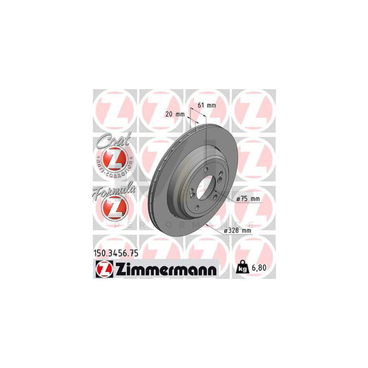 Zimmermann Coat Z Rear Brake Disc Rotor 328x20mm (Two-Piece, Vented, High-Carbon, Anti-Corrosion) for BMW 5 Series E39 Saloon/Sedan - OE Replacement Upgrade - P/N 150.3456.75