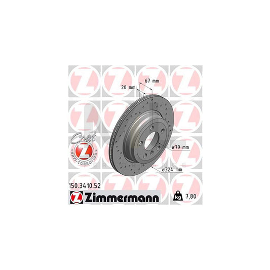Zimmermann Coat Z Sport Rear Brake Disc Rotor 150.3410.52 for BMW 7 Series E65 E66 E67 – 324x20mm, Drilled/Perforated & Vented, High-Carbon, Anti-Rust Coated | Performance Replacement Upgrade