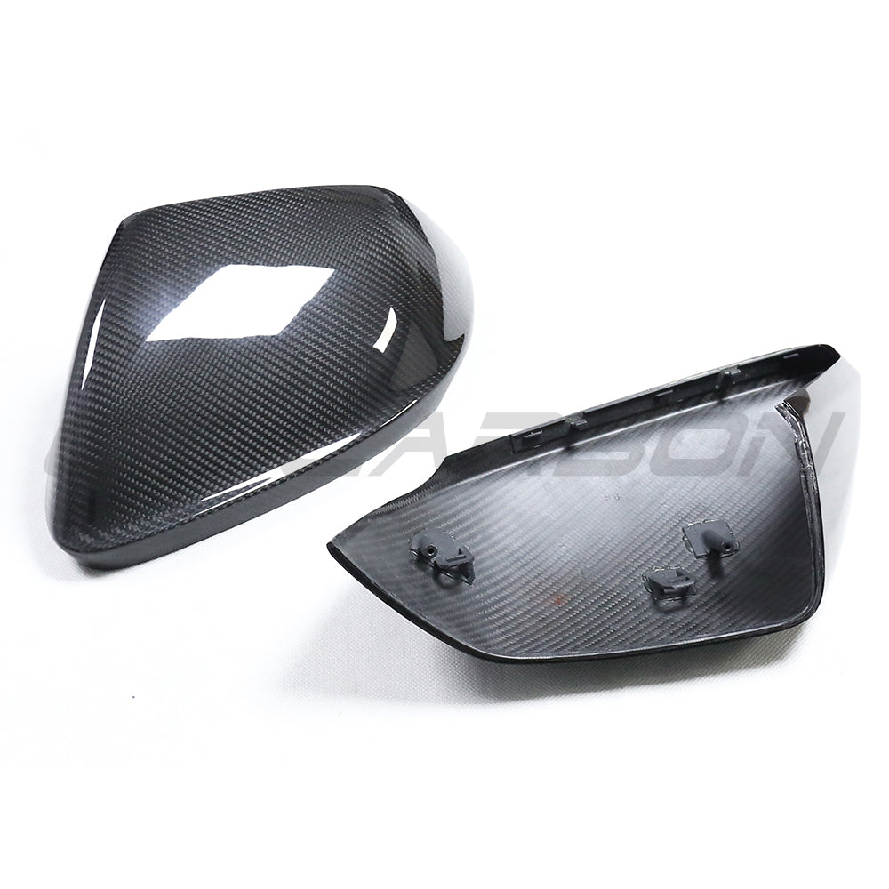 Audi Q8 SQ8 RSQ8 (2020+) & Lamborghini Urus (2019+) Carbon Fibre/Fiber Wing Mirror Covers | Side Mirror Caps Replacement | Door Mirror Housings Shells - Gloss Pre-Preg 2x2 Twill OEM Fit - WITHOUT Lane Assist / Side Assist