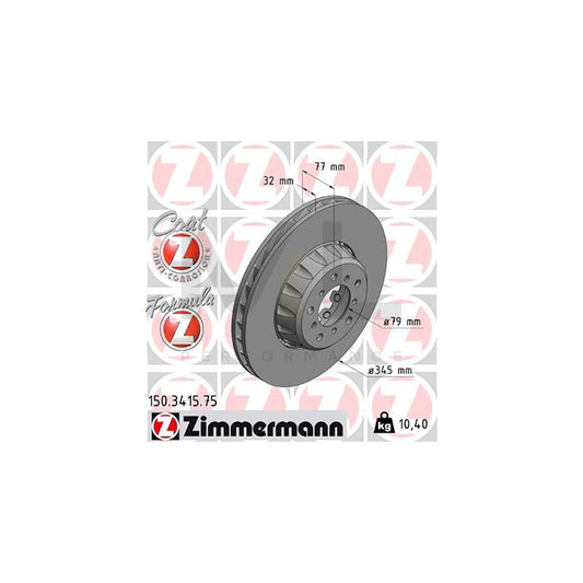 Zimmermann Formula Z Coat Z Brake Disc/Brake Rotor 150.3415.75 (150341575) for BMW E39 5 Series (incl M5) - Front Two-Piece Vented High-Carbon Anti-Corrosion Coated 345 x 32 mm Composite Direct-Fit Replacement