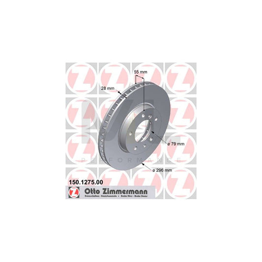BMW 5 Series Brake Disc / Rotor 296x28mm (296 x 28 mm) - Vented High Carbon OE-Spec Direct Fit Replacement | Zimmermann 150.1275.00