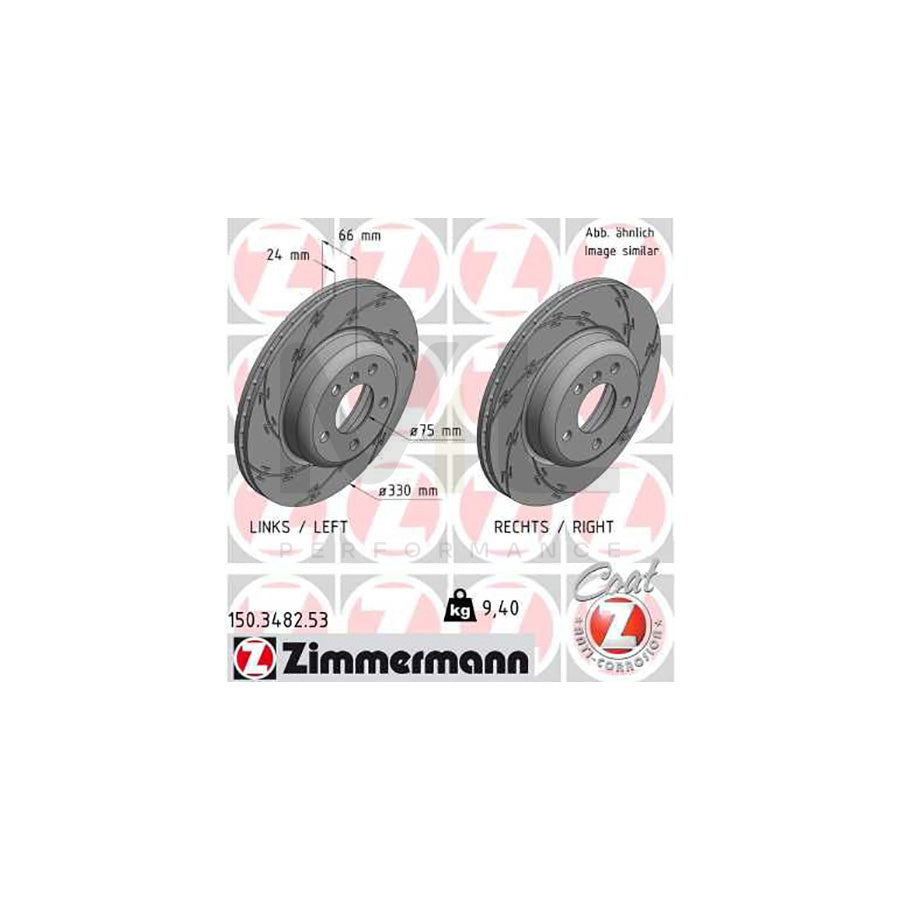 Zimmermann Black Z 150.3482.53 Brake Disc for BMW 5 Series, 330mm x 24mm Internally Vented Slotted Coated High-Carbon Rotor