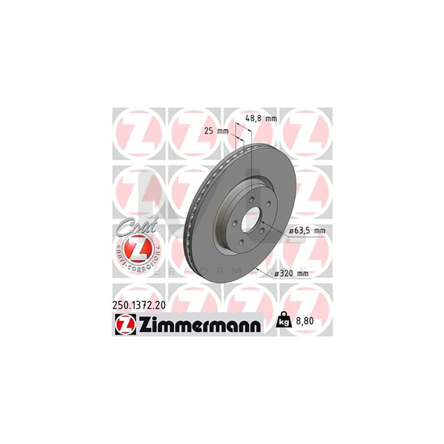Zimmermann COAT Z 250.1372.20 Brake Disc, 320mm - Internally Vented, Coated Rotor (25mm Thick) | OE-Spec Replacement UK