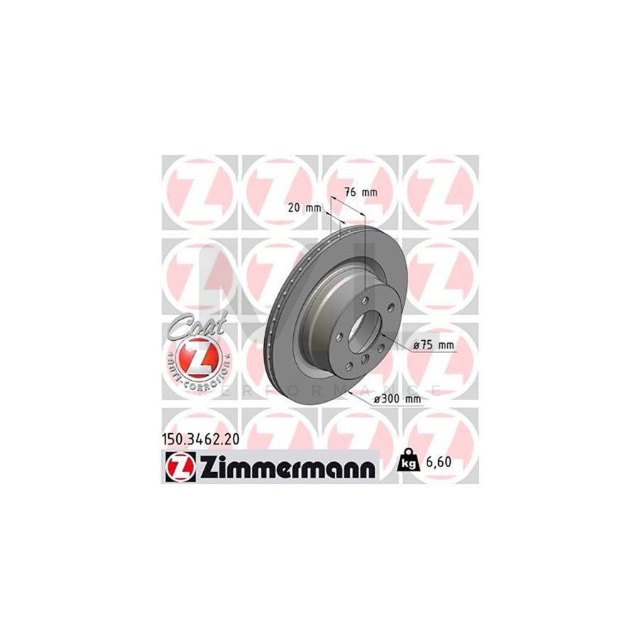 Zimmermann Coat Z 150.3462.20 Brake Disc for BMW 1 Series 300mm - Internally Vented, High-Carbon, Anti-Corrosion Coated, OE Quality Rotor