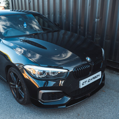 BMW 1 Series F20 F21 LCI Facelift 2015-2020 Gloss Black Front Lip Splitter | Piano Black Front Bumper Lip Chin Spoiler | CT Carbon OEM Style ABS | Front Valance Diffuser Style Lower Spoiler | Aero Lip Bumper Extension | For BMW Hatchback