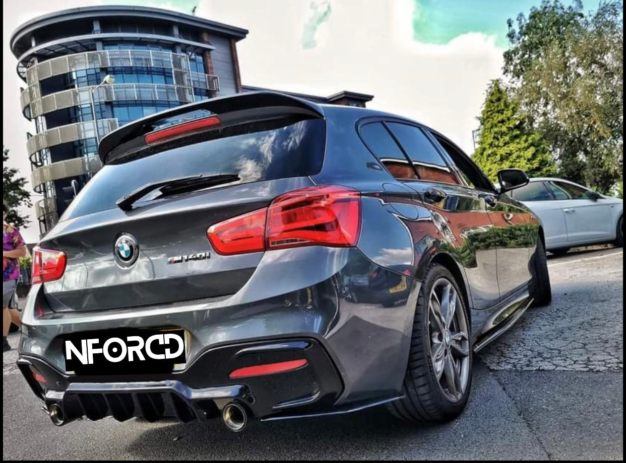 BMW 1 Series F20 LCI Rear Diffuser for M140i M135i – Gloss Black Twin Exit Dual Exhaust Valance Rear Bumper Lower Spoiler OEM Style ABS Clip-On Insert (Facelift 2015-2019) UK Stock