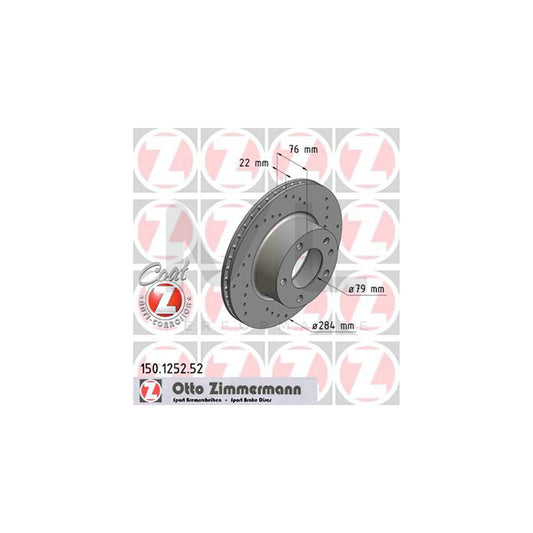 Zimmermann Coat Z Sport Brake Disc/Brake Rotor 150.1252.52 – BMW 5 Series E28 Saloon/Sedan (1981-1988), 284mm, Cross-Drilled/Perforated, Vented, Anti-Corrosion Coated – Performance Fast Road Upgrade