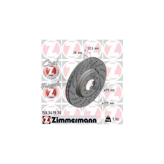 Zimmermann Formula Z Coat Z Brake Disc Rotor 150.3419.70 for BMW 3 Series – Performance Cross-Drilled/Perforated, Vented, Two-Piece, High-Carbon, Anti-Corrosion Coated, 325mm x 28mm