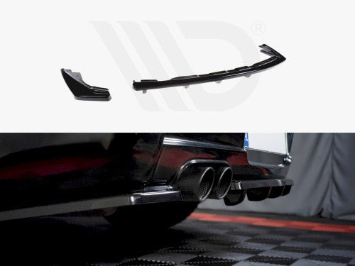 Maxton Design Gloss Black Rear Centre Splitter Lip with Vertical Fins/Strakes for BMW 1 Series E81/E87 LCI Facelift M