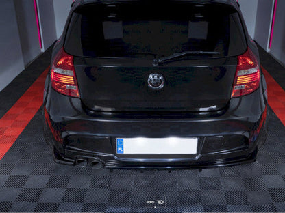 Maxton Design Gloss Black Rear Centre Splitter Lip with Vertical Fins/Strakes for BMW 1 Series E81/E87 LCI Facelift M