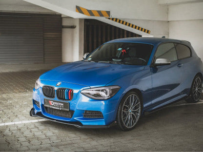 Maxton Design Racing Durability Front Splitter with Flaps for BMW M135i F20 (2011-2015)  10mm ABS Front Lip, Matte Black or Black/Red Core