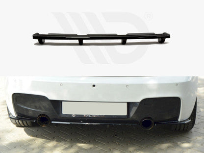 Maxton Design Gloss Piano Black Rear Diffuser Insert/Valance/Apron/Bumper Lip with Vertical Fins for BMW 1 Series F20 F21 M Sport M-Power 2011-2017 (Pre-LCI/LCI) ABS Lower Splitter Undertray