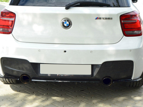 Maxton Design Gloss Piano Black Rear Diffuser Insert/Valance/Apron/Bumper Lip with Vertical Fins for BMW 1 Series F20 F21 M Sport M-Power 2011-2017 (Pre-LCI/LCI) ABS Lower Splitter Undertray