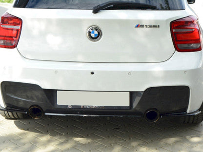 Maxton Design Gloss Piano Black Rear Diffuser Insert/Valance/Apron/Bumper Lip with Vertical Fins for BMW 1 Series F20 F21 M Sport M-Power 2011-2017 (Pre-LCI/LCI) ABS Lower Splitter Undertray
