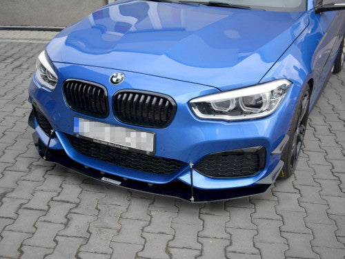 Maxton Design V.1 Front Splitter, Bumper Lip, Chin Spoiler for BMW 1 Series F20/F21 M Sport LCI (Facelift) 2015-2019 | Front Lower Valance Air Dam Front Apron Aero Lip Extension
