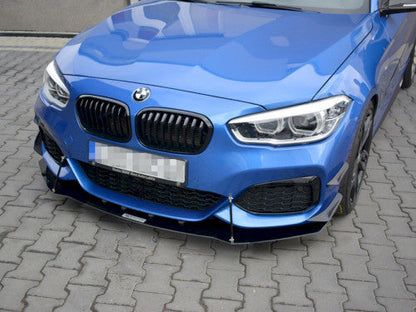 Maxton Design V.1 Front Splitter, Bumper Lip, Chin Spoiler for BMW 1 Series F20/F21 M Sport LCI (Facelift) 2015-2019 | Front Lower Valance Air Dam Front Apron Aero Lip Extension