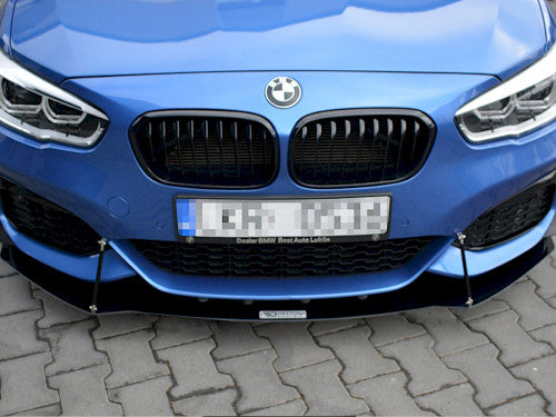 Maxton Design V.1 Front Splitter, Bumper Lip, Chin Spoiler for BMW 1 Series F20/F21 M Sport LCI (Facelift) 2015-2019 | Front Lower Valance Air Dam Front Apron Aero Lip Extension