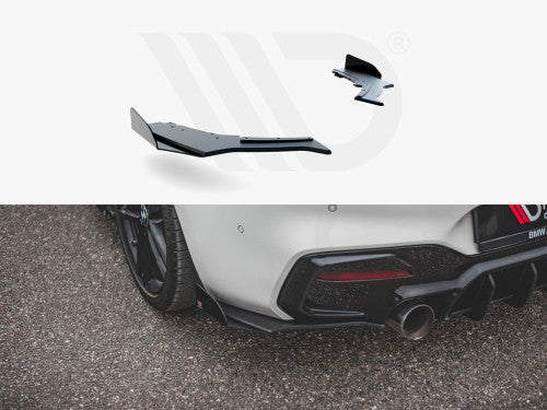 Maxton Design Racing Durability V3 Rear Side Splitters/Spats with Gloss Flaps for BMW 1 Series F20 M140i Hatchback 2017-2019 LCI - Black 10mm ABS Rear Bumper Extensions/Valance Side Blades Diffuser Fins (Pair) BM-1-F20F-M-RS1
