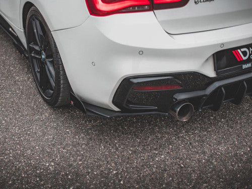 Maxton Design Racing Durability V3 Rear Side Splitters/Spats with Gloss Flaps for BMW 1 Series F20 M140i Hatchback 2017-2019 LCI - Black 10mm ABS Rear Bumper Extensions/Valance Side Blades Diffuser Fins (Pair) BM-1-F20F-M-RS1