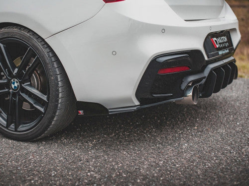 Maxton Design Gloss Black Rear Corner Splitters / Spats / Bumper Side Extensions (Winglets/Canards) for BMW 1 Series F20 LCI M Sport M-Pack Hatchback 2015–2019 & M140i 2017–2019