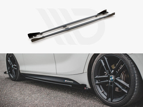 Maxton Design RD V2 Side Skirts / Splitters / Rocker Sill Extensions (+ Gloss Flaps/Winglets) for BMW 1 Series F20 5dr Hatchback M135i M140i M Sport 2011-2019 - Black 10mm ABS | Side Blades Diffusers M Performance Style