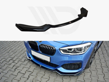 Maxton Design V2 Gloss Black Front Splitter / Front Lip Spoiler for BMW 1 Series F20 F21 LCI 2015-2019 3dr/5dr M Sport - Piano Black ABS Bumper Lip, Aero Valance Extension, M Performance Style