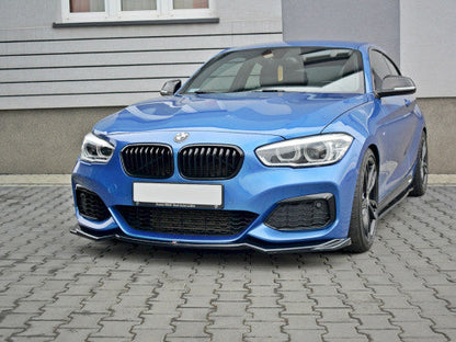 Maxton Design V2 Gloss Black Front Splitter / Front Lip Spoiler for BMW 1 Series F20 F21 LCI 2015-2019 3dr/5dr M Sport - Piano Black ABS Bumper Lip, Aero Valance Extension, M Performance Style