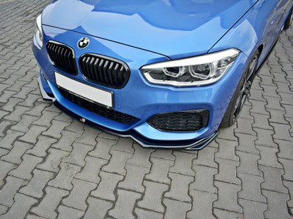Maxton Design V2 Gloss Black Front Splitter / Front Lip Spoiler for BMW 1 Series F20 F21 LCI 2015-2019 3dr/5dr M Sport - Piano Black ABS Bumper Lip, Aero Valance Extension, M Performance Style