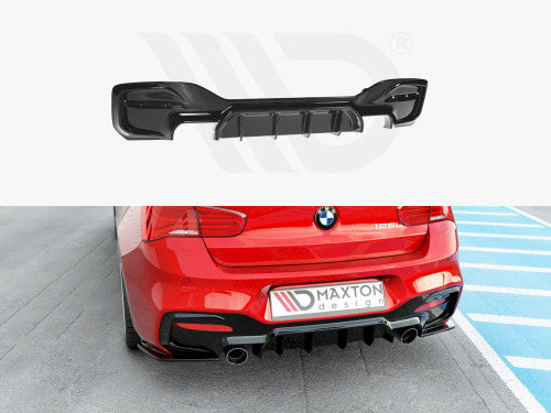 Maxton Design Gloss Piano Black Rear Diffuser/Valance for BMW 1 Series F20 F21 LCI Facelift (2015-2019) M Sport/M Package Hatchback - Rear Bumper Lower Diffuser, Apron Insert Trim, Rear Lip, OEM+ Styling