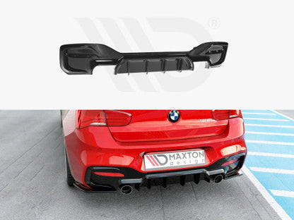 Maxton Design Gloss Piano Black Rear Diffuser/Valance for BMW 1 Series F20 F21 LCI Facelift (2015-2019) M Sport/M Package Hatchback - Rear Bumper Lower Diffuser, Apron Insert Trim, Rear Lip, OEM+ Styling