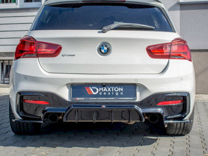 Maxton Design Gloss/Piano Black Rear Side Splitters / Spats for BMW 1 Series F20 LCI Facelift M Sport 2015-2019 - Rear Bumper Corner Extensions, Valance Extensions, Diffuser Fins - ABS Aero Styling Kit (BM-1-F20F-M-RS1)