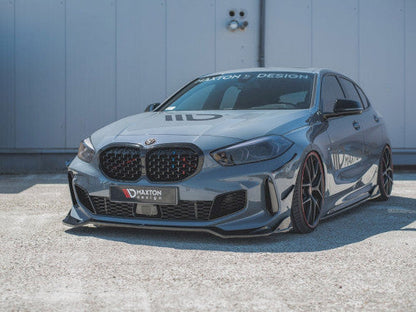 Maxton Design V.5 Gloss/Piano Black Front Splitter, Front Lip & Chin Spoiler for BMW 1 Series F40 M135i & M Sport (2019-on) - ABS Lower Bumper Valance/Front Apron, Front Bumper Extension, OEM Fit, Fitting Kit Included