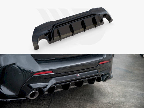 Maxton Design V1 Gloss Black Rear Diffuser/Lip & Lower Valance for BMW M135i xDrive F40 & 1 Series F40 M Sport (2019+) - Piano Black Rear Bumper Insert, Splitter, Skirt, Apron, Rear Lower Trim - OEM+ ABS Styling