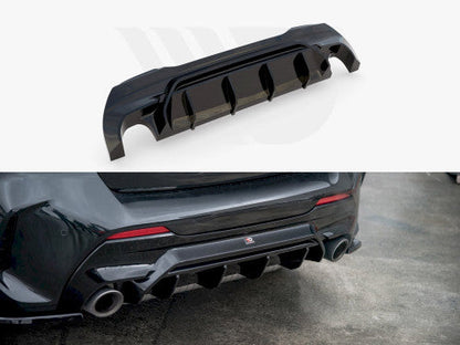 Maxton Design V1 Gloss Black Rear Diffuser/Lip & Lower Valance for BMW M135i xDrive F40 & 1 Series F40 M Sport (2019+) - Piano Black Rear Bumper Insert, Splitter, Skirt, Apron, Rear Lower Trim - OEM+ ABS Styling