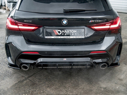 Maxton Design V1 Gloss Black Rear Diffuser/Lip & Lower Valance for BMW M135i xDrive F40 & 1 Series F40 M Sport (2019+) - Piano Black Rear Bumper Insert, Splitter, Skirt, Apron, Rear Lower Trim - OEM+ ABS Styling