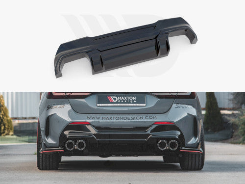 Maxton Design V2 Rear Bumper Diffuser Valance/Lip Splitter – Gloss Black (Piano Black) – BMW 1 Series F40 M Sport (M‑Pack) & M135i/M135i xDrive 2019‑on – Twin Exit Lower Bumper Insert/Rear Apron – ABS OEM+