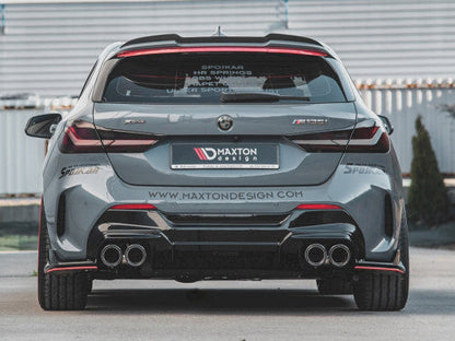 Maxton Design V2 Rear Bumper Diffuser Valance/Lip Splitter – Gloss Black (Piano Black) – BMW 1 Series F40 M Sport (M‑Pack) & M135i/M135i xDrive 2019‑on – Twin Exit Lower Bumper Insert/Rear Apron – ABS OEM+