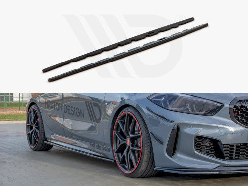 Maxton Design Gloss Black ABS Side Skirts, Side Splitters, Side Blades, Side Skirt/Sill Extensions, Rocker Panel Splitters for BMW 1 Series F40 M135i xDrive & M Sport Hatchback (2019+)