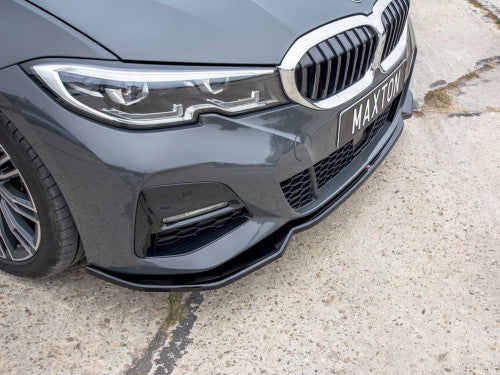Maxton Design V2 Gloss Piano Black Front Splitter / Front Lip / Chin Spoiler for BMW 3 Series G20 M Sport (2019-2022 Pre-LCI, Pre-Facelift) ABS Front Bumper Lip Kit – Lower Valance, Air Dam, Front Apron/Aero Blade Extension
