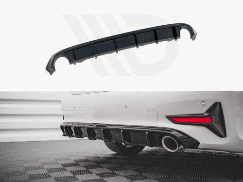 Maxton Design Gloss Piano Black Rear Diffuser / Lower Valance for BMW 3 Series G20/G21 (2018-2022) – Rear Bumper Insert Lip Skirt Splitter Apron Lower Spoiler Overlay, ABS Stick-On No-Drill OEM Style Fit – Saloon Sedan & Touring Estate