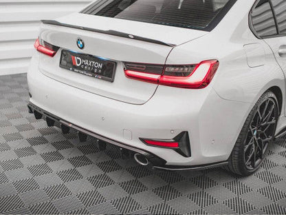 Maxton Design Gloss Piano Black Rear Diffuser / Lower Valance for BMW 3 Series G20/G21 (2018-2022) – Rear Bumper Insert Lip Skirt Splitter Apron Lower Spoiler Overlay, ABS Stick-On No-Drill OEM Style Fit – Saloon Sedan & Touring Estate