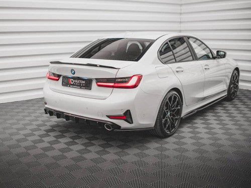 Maxton Design High Gloss Piano Black Rear Corner Extensions / Side Splitters (Rear Spats) for BMW 3 Series G20/G21 2018-2022 Sedan/Saloon & Touring/Estate Wagon | ABS Pair with Fitting Kit | Rear Bumper Extensions