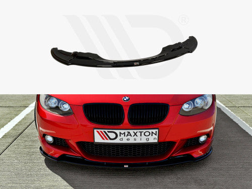 Maxton Design Gloss Black Front Splitter Lip Spoiler | Front Bumper Lip/Chin Spoiler/Lower Valance/Air Dam/Apron for BMW 3 Series E92 Coupe (Pre-LCI) 2006-2009 M Sport & M Performance | ABS Aero Lip Extension