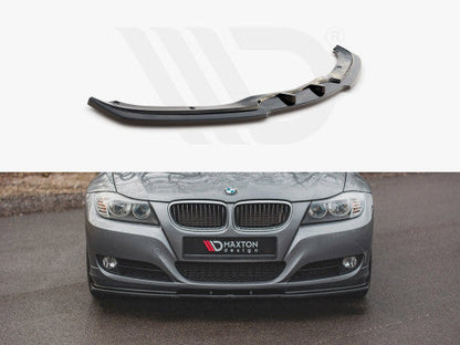 Maxton Design V2 Gloss Black Front Splitter / Lip / Chin Spoiler for BMW 3 Series E90 E91 LCI Facelift 2008-2011 - Saloon Sedan & Touring Estate - ABS Front Bumper Lower Valance Aero Blade Apron - Front Skirt Extension Body Kit Lip