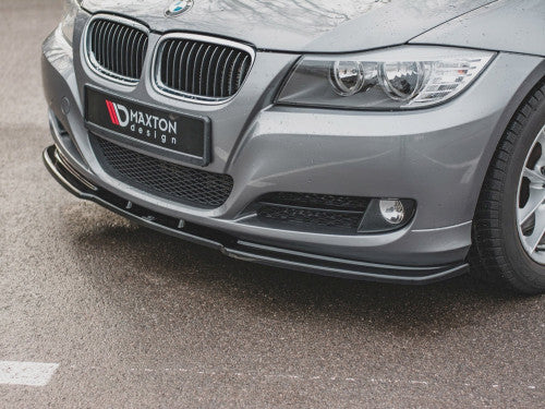 Maxton Design V2 Gloss Black Front Splitter / Lip / Chin Spoiler for BMW 3 Series E90 E91 LCI Facelift 2008-2011 - Saloon Sedan & Touring Estate - ABS Front Bumper Lower Valance Aero Blade Apron - Front Skirt Extension Body Kit Lip