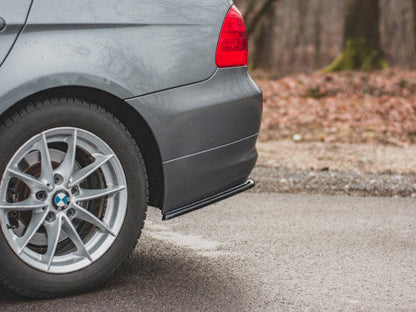 BMW 3 Series E91 LCI Touring Estate Wagon 2008-2011 Facelift Rear Corner Splitters / Rear Bumper Spats / Side Diffusers - Gloss Black ABS Pair | Maxton Design Bumper Corner Extensions Valance Add-Ons