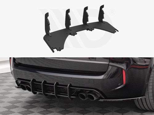 Maxton Design Street Pro Rear Diffuser / Lower Valance for BMW X5 M F85 (2014-2018) - Matte Black 10mm ABS, Optional Red Core Accent - Rear Splitter/Apron Bumper Insert Trim Upgrade - Rear Lower Spoiler/Undertray