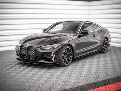 Maxton Design Street Pro Front Splitter, Front Lip & Chin Spoiler for BMW 4 Series G22 Coupe M Sport/M Pack (2020+) - Matte Black 10mm | Front Bumper Lip, Air Dam, Front Apron/Lower Valance Extension | Red Core Accent Option