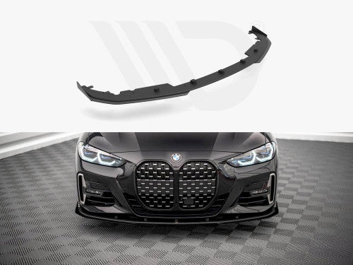 Maxton Design Street Pro Front Splitter with Gloss Flaps for BMW 4 Series G22 Coupe M Sport/M Pack (2020+)  10mm ABS Black Front Lip Spoiler
