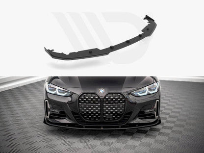 Maxton Design Street Pro Front Splitter with Gloss Flaps for BMW 4 Series G22 Coupe M Sport/M Pack (2020+)  10mm ABS Black Front Lip Spoiler
